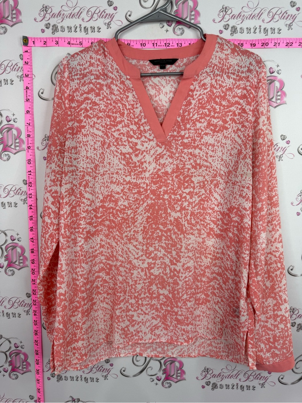 Kenneth Cole Select Coral and Cream Patterned Blouse pink orange white